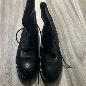 Minelli Black Leather Brogue Boots